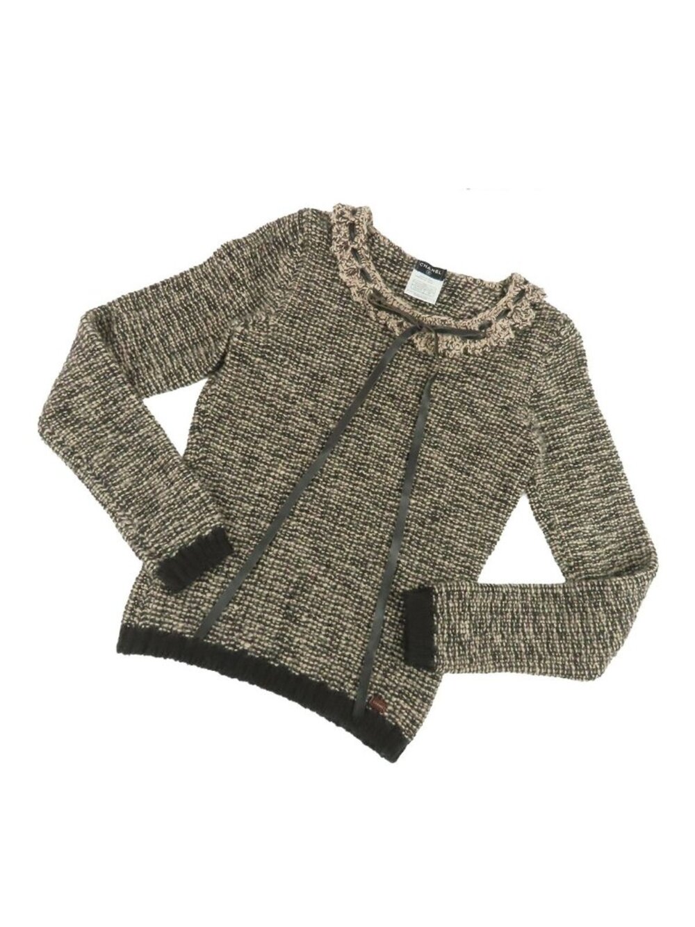 Chanel Brown Beige Wool Cashmere Ribbon Long Sleeve 04A Top 38
